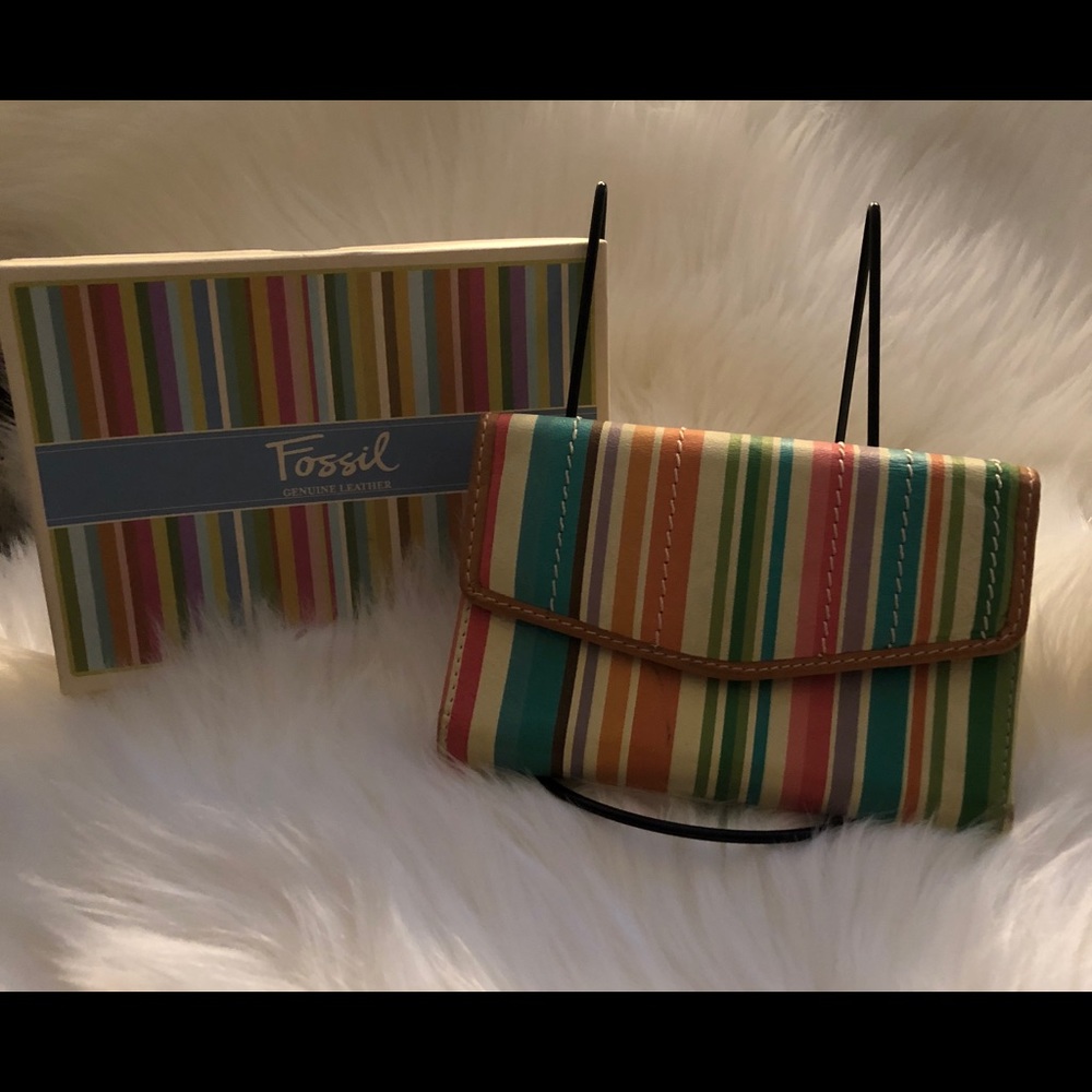 Fossil Leather Striped Tri-Fold Wallet